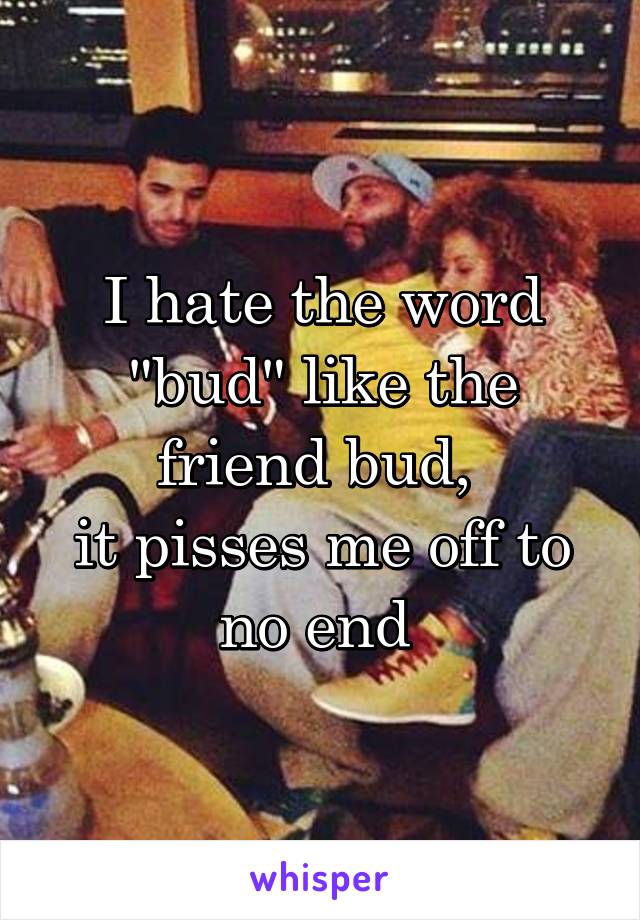 I hate the word "bud" like the friend bud, 
it pisses me off to no end 