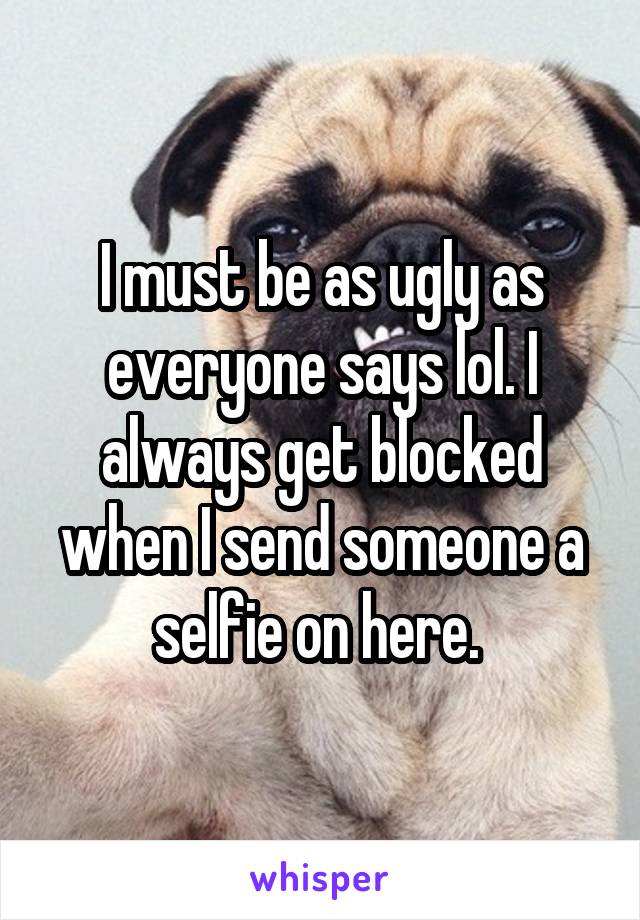 I must be as ugly as everyone says lol. I always get blocked when I send someone a selfie on here. 