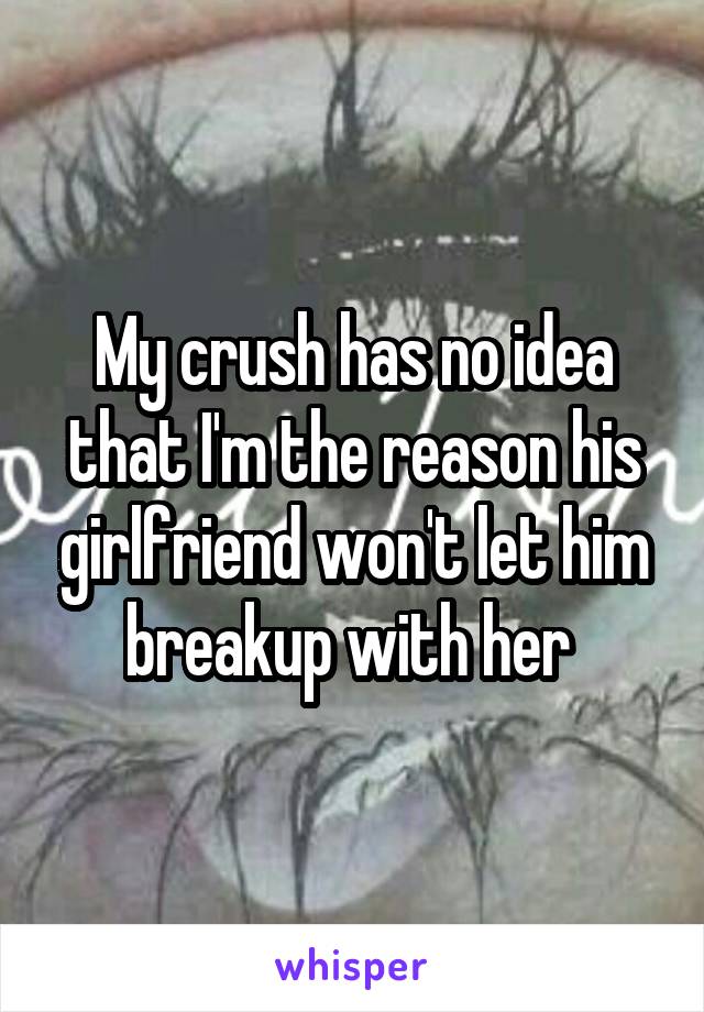 My crush has no idea that I'm the reason his girlfriend won't let him breakup with her 