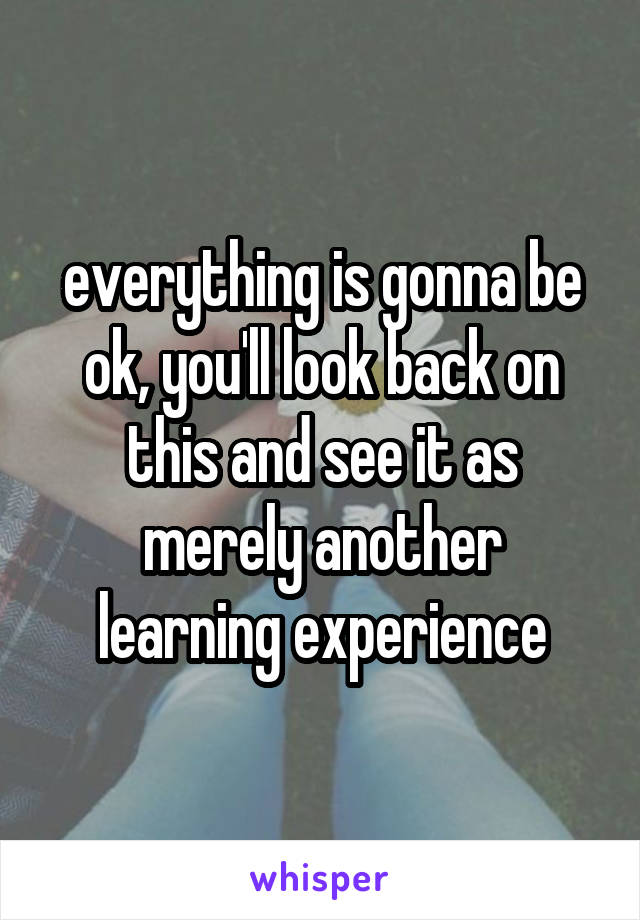 everything is gonna be ok, you'll look back on this and see it as
merely another
learning experience