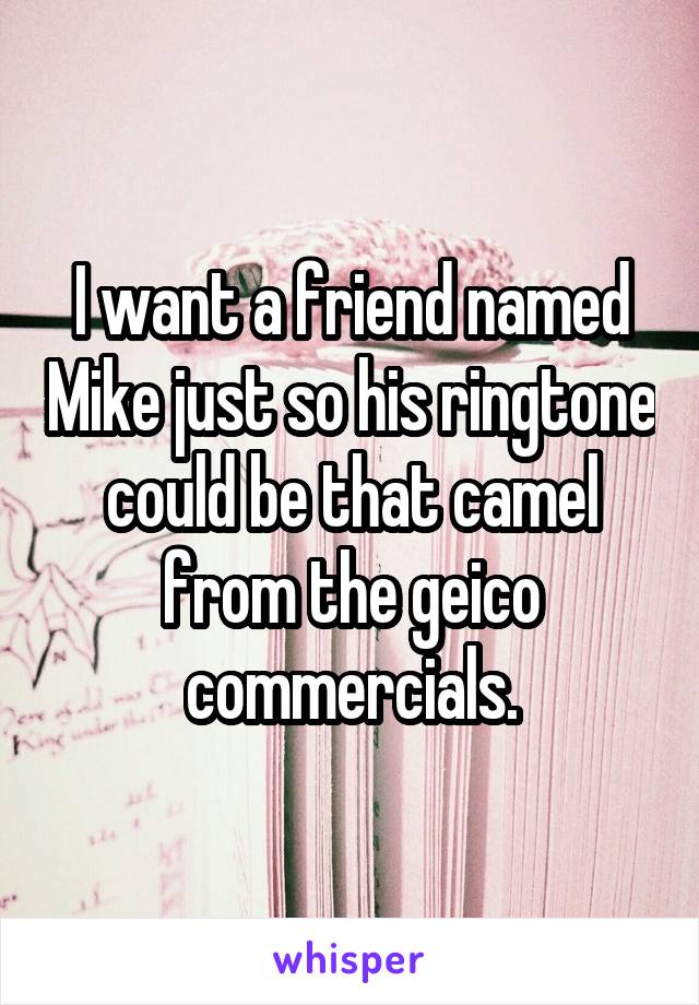 I want a friend named Mike just so his ringtone could be that camel from the geico commercials.