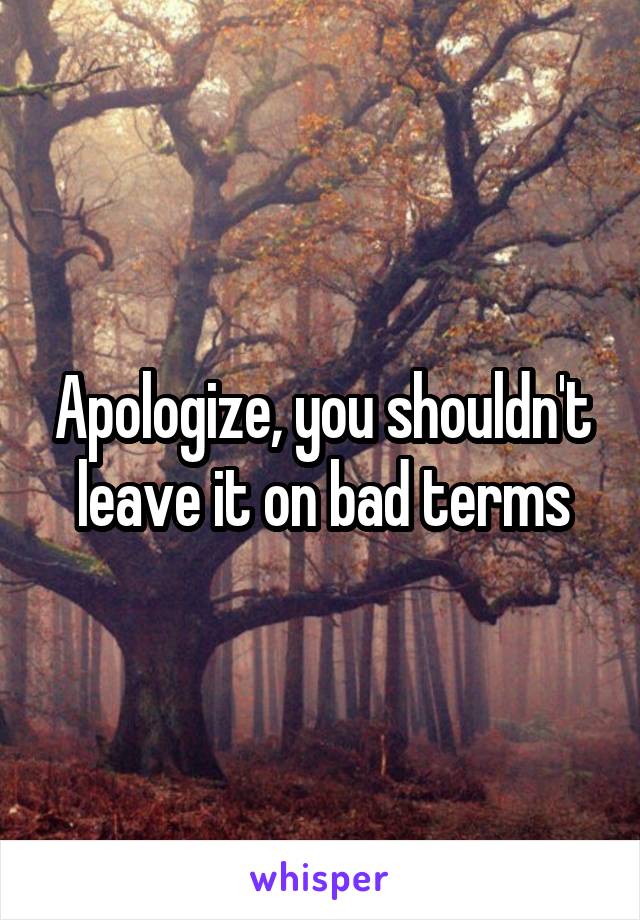 Apologize, you shouldn't leave it on bad terms