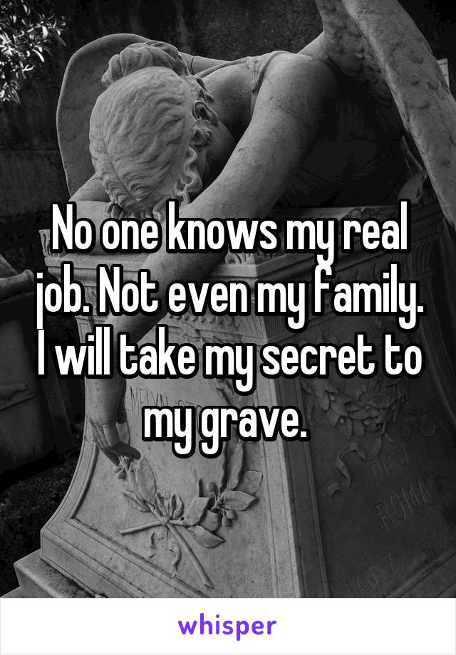 No one knows my real job. Not even my family. I will take my secret to my grave. 