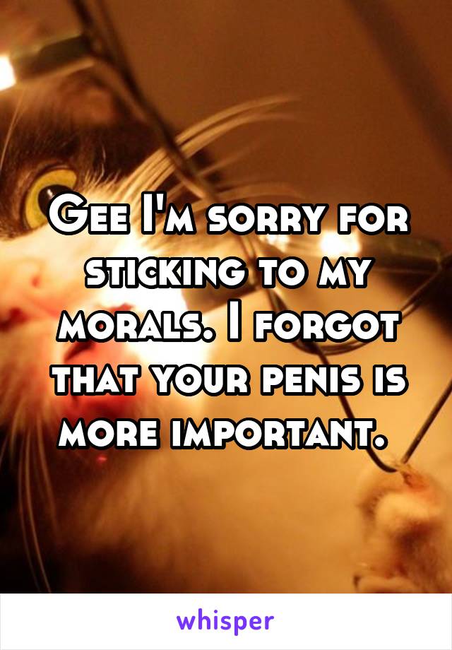 Gee I'm sorry for sticking to my morals. I forgot that your penis is more important. 