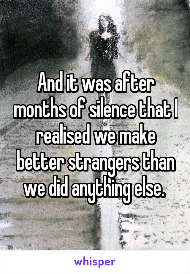And it was after months of silence that I realised we make better strangers than we did anything else. 