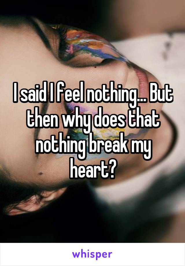I said I feel nothing... But then why does that nothing break my heart?