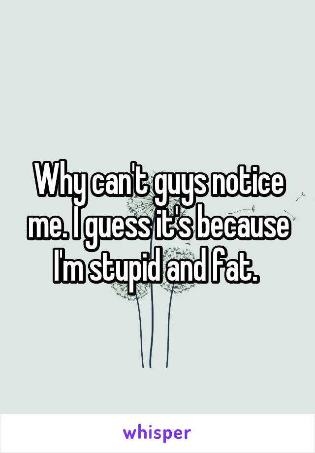 Why can't guys notice me. I guess it's because I'm stupid and fat. 