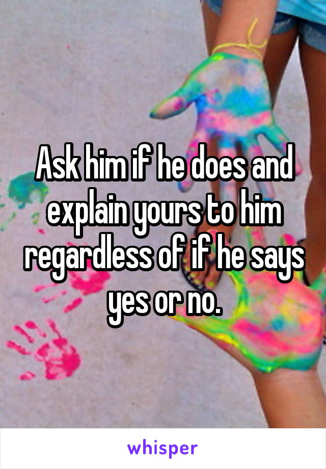 Ask him if he does and explain yours to him regardless of if he says yes or no.