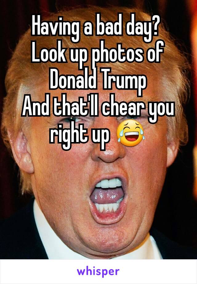 Having a bad day? 
Look up photos of Donald Trump
And that'll chear you right up 😂