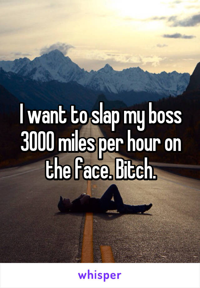 I want to slap my boss 3000 miles per hour on the face. Bitch.