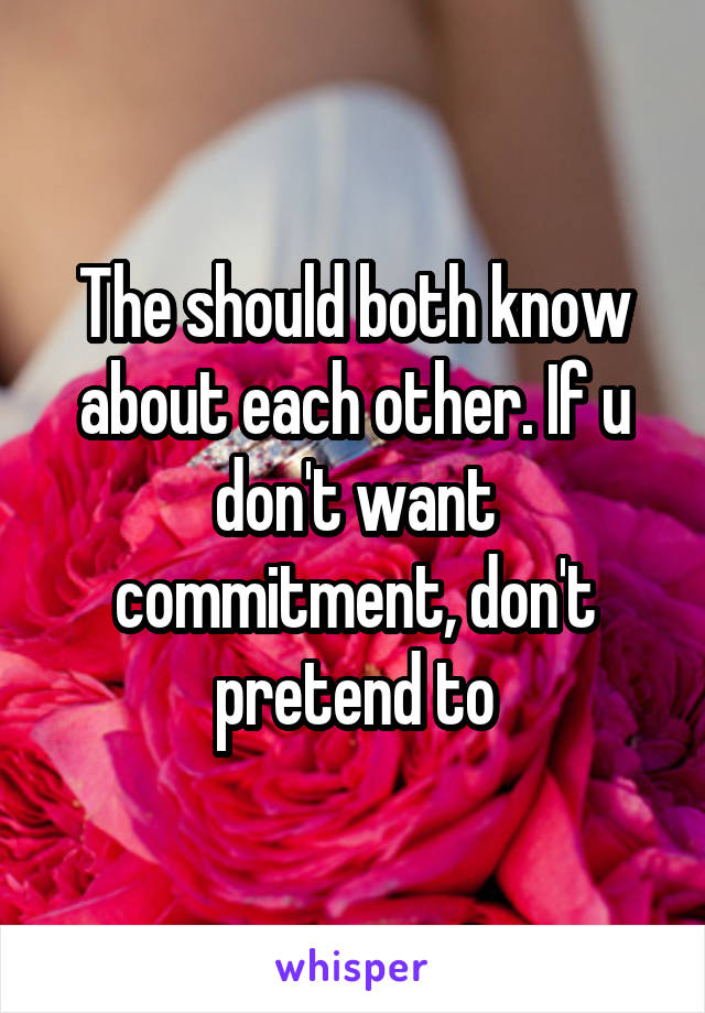 The should both know about each other. If u don't want commitment, don't pretend to