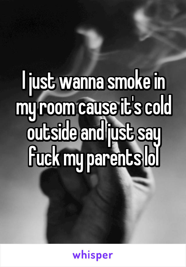 I just wanna smoke in my room cause it's cold outside and just say fuck my parents lol
