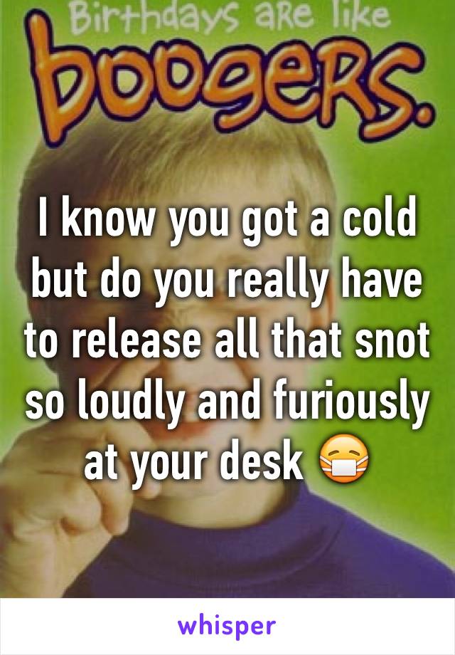 I know you got a cold but do you really have to release all that snot so loudly and furiously at your desk 😷