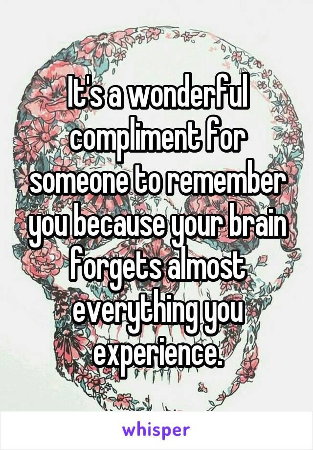 It's a wonderful compliment for someone to remember you because your brain forgets almost everything you experience.