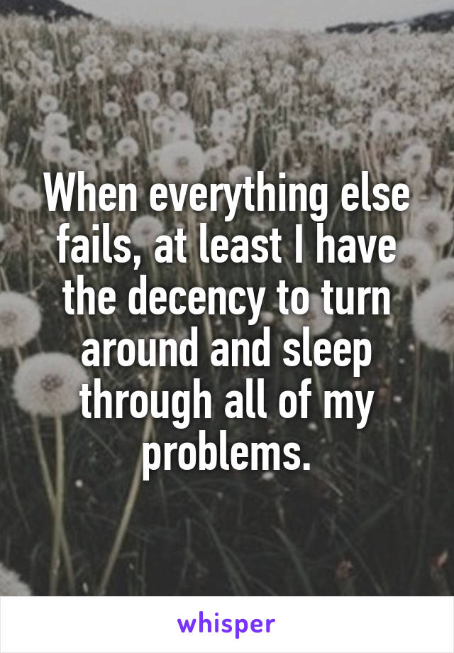When everything else fails, at least I have the decency to turn around and sleep through all of my problems.