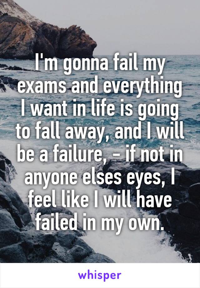 I'm gonna fail my exams and everything I want in life is going to fall away, and I will be a failure, - if not in anyone elses eyes, I feel like I will have failed in my own.