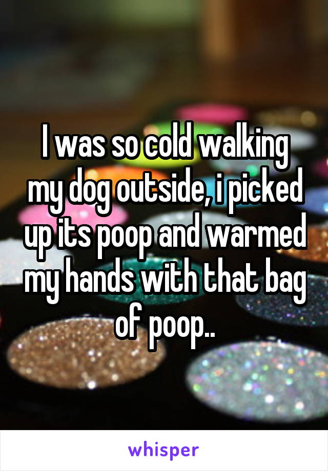 I was so cold walking my dog outside, i picked up its poop and warmed my hands with that bag of poop..
