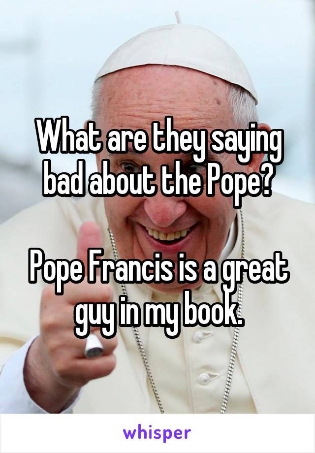 What are they saying bad about the Pope?

Pope Francis is a great guy in my book.