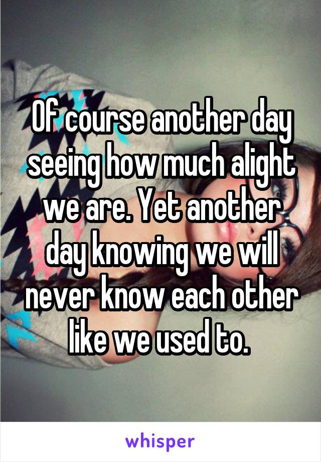 Of course another day seeing how much alight we are. Yet another day knowing we will never know each other like we used to. 