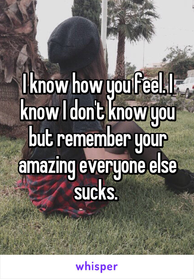 I know how you feel. I know I don't know you but remember your amazing everyone else sucks. 