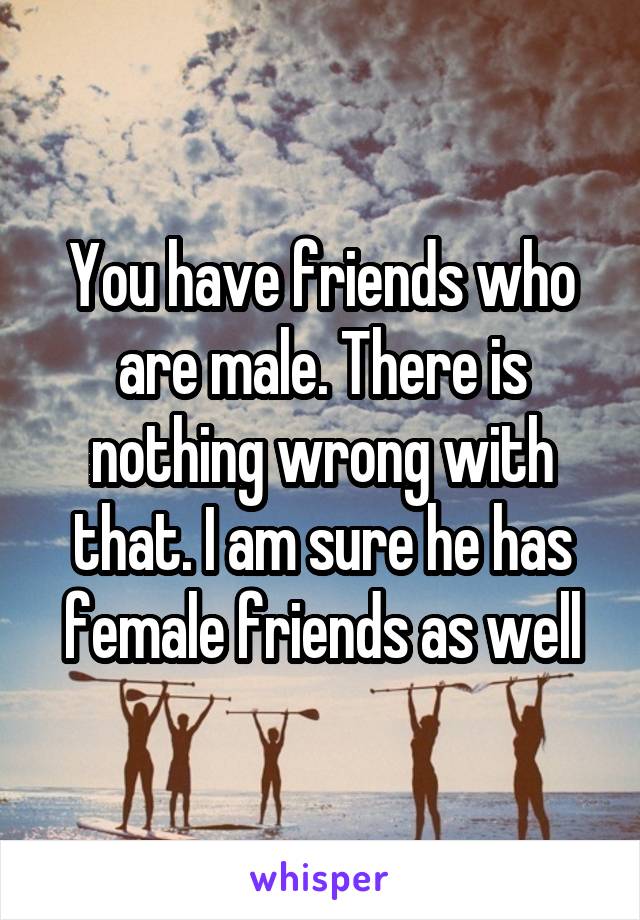 You have friends who are male. There is nothing wrong with that. I am sure he has female friends as well