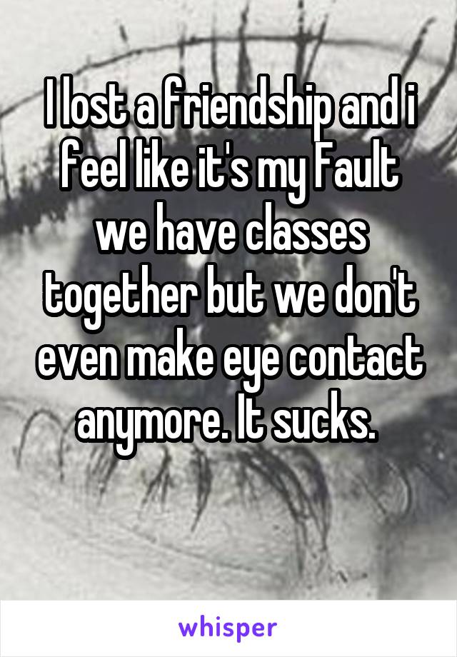 I lost a friendship and i feel like it's my Fault we have classes together but we don't even make eye contact anymore. It sucks. 


