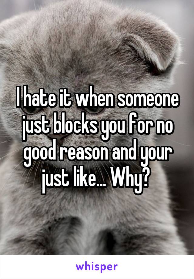 I hate it when someone just blocks you for no good reason and your just like... Why? 