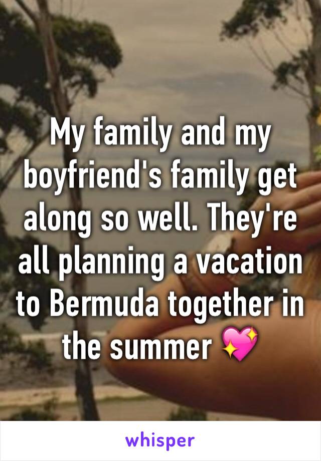My family and my boyfriend's family get along so well. They're all planning a vacation to Bermuda together in the summer 💖
