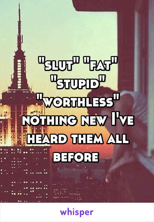 "slut" "fat" "stupid" "worthless" nothing new I've heard them all before 