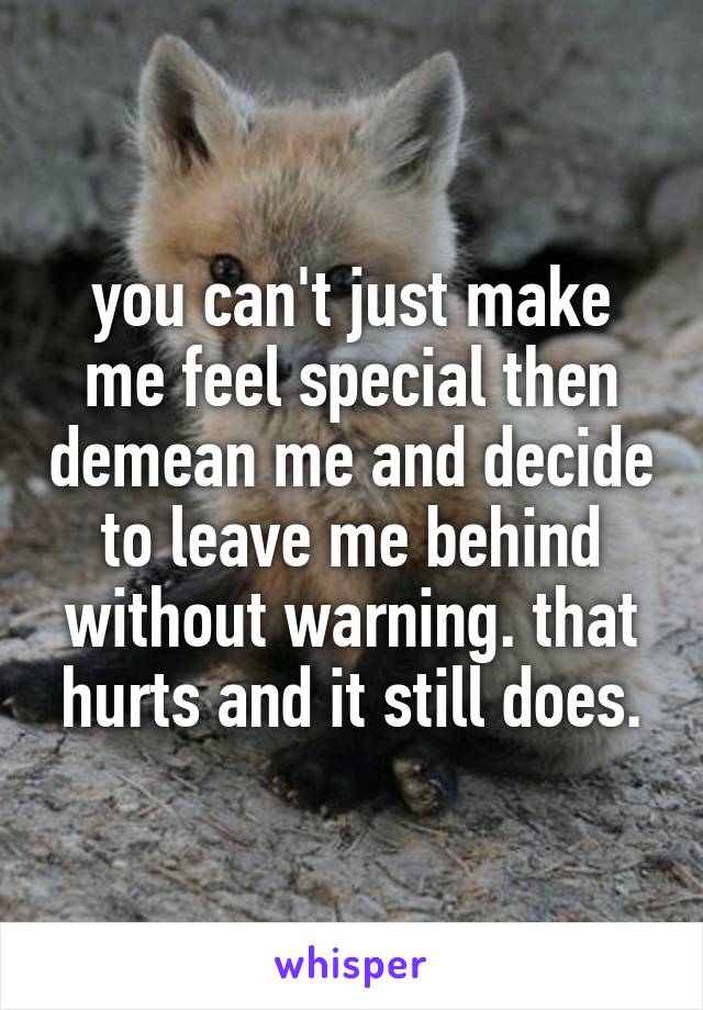 you can't just make me feel special then demean me and decide to leave me behind without warning. that hurts and it still does.