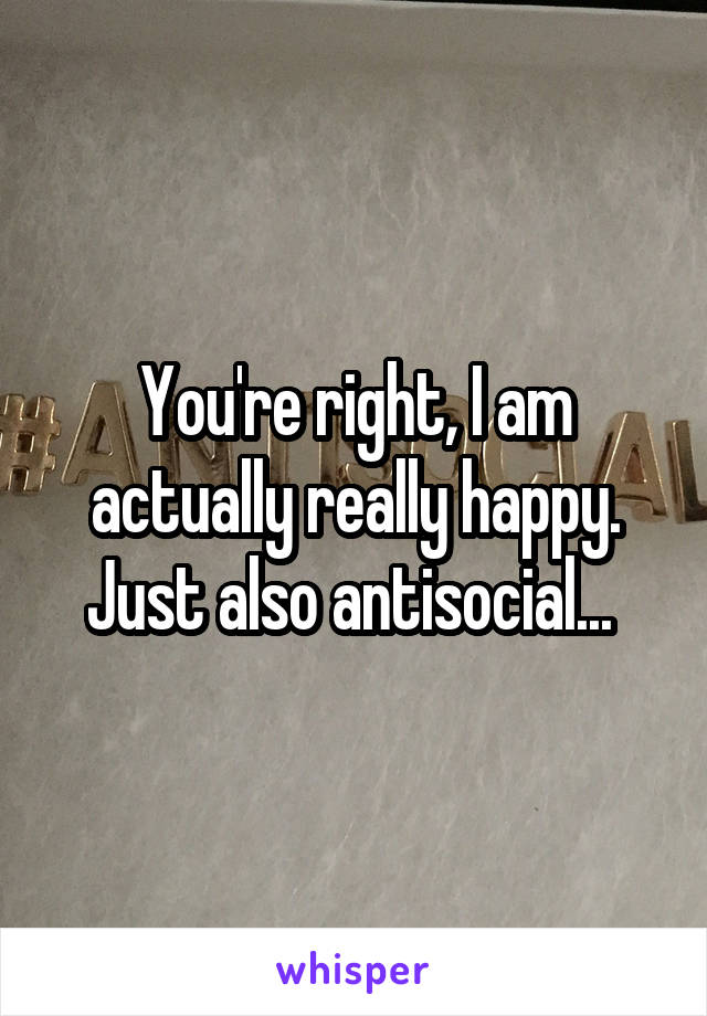 You're right, I am actually really happy. Just also antisocial... 