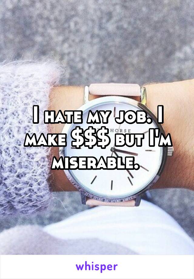 I hate my job. I make $$$ but I'm miserable. 