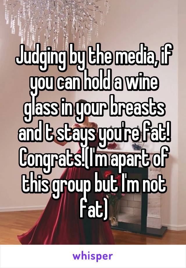 Judging by the media, if you can hold a wine glass in your breasts and t stays you're fat! Congrats!(I'm apart of this group but I'm not fat)