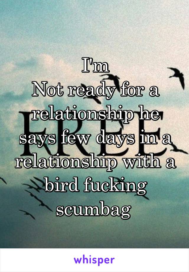 I'm
Not ready for a relationship he says few days in a relationship with a bird fucking scumbag 