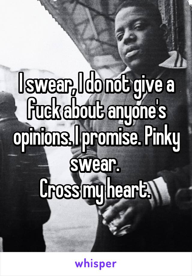 I swear, I do not give a fuck about anyone's opinions. I promise. Pinky swear. 
Cross my heart. 