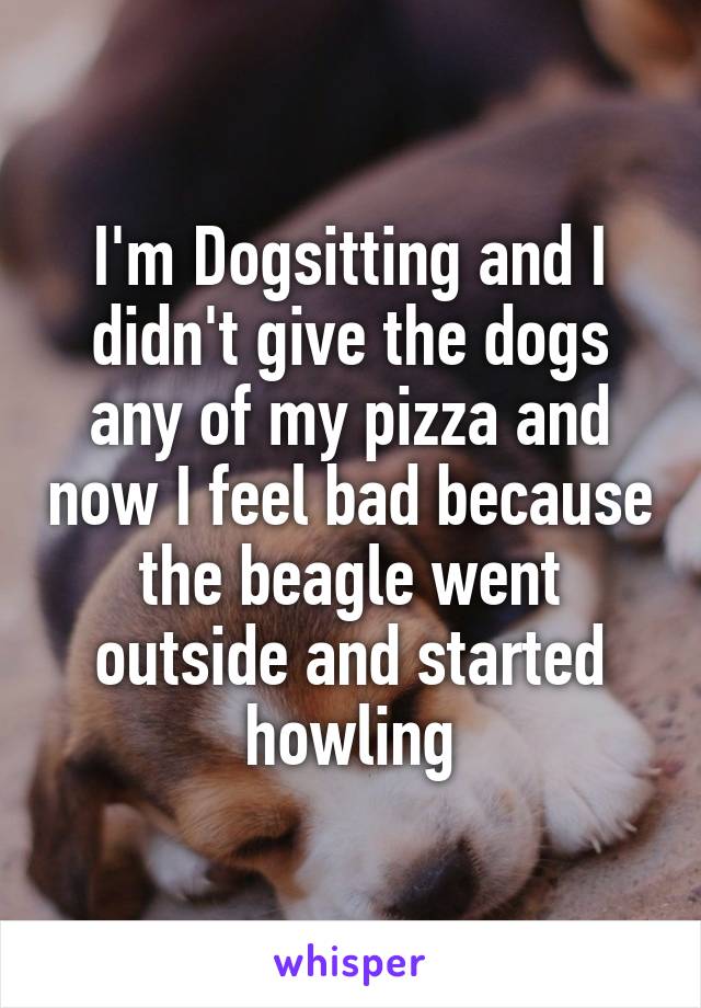 I'm Dogsitting and I didn't give the dogs any of my pizza and now I feel bad because the beagle went outside and started howling