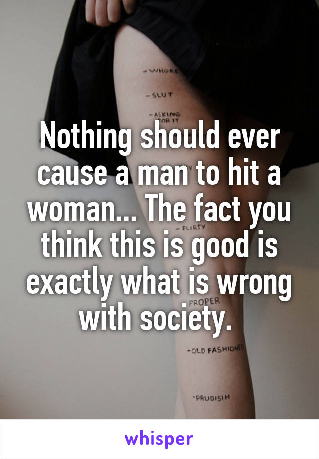 Nothing should ever cause a man to hit a woman... The fact you think this is good is exactly what is wrong with society. 