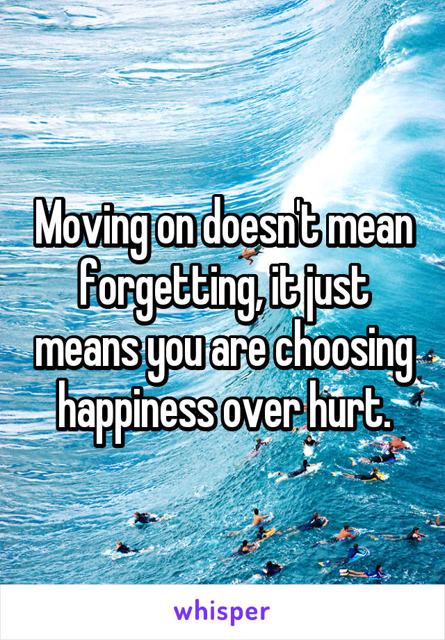 Moving on doesn't mean forgetting, it just means you are choosing happiness over hurt.