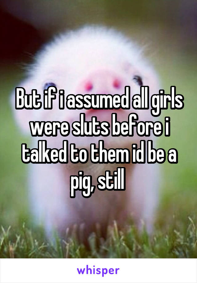 But if i assumed all girls were sluts before i talked to them id be a pig, still 