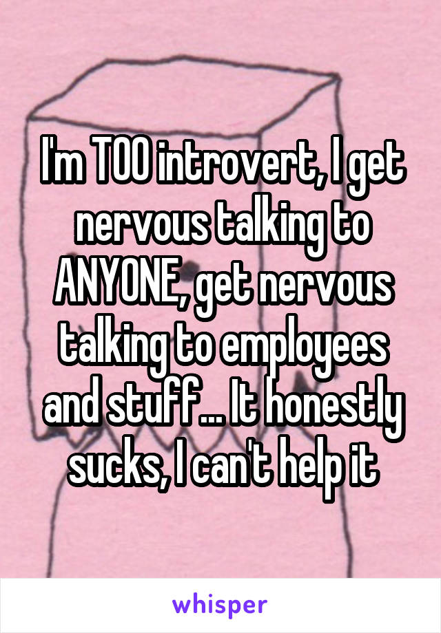 I'm TOO introvert, I get nervous talking to ANYONE, get nervous talking to employees and stuff... It honestly sucks, I can't help it
