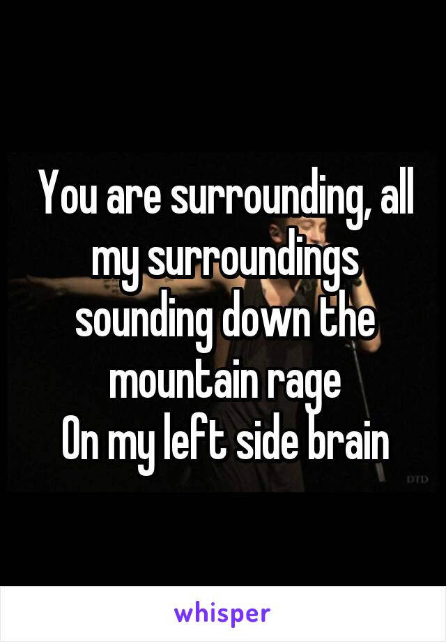 You are surrounding, all my surroundings sounding down the mountain rage
On my left side brain