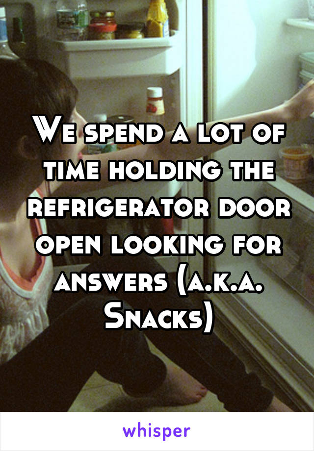 We spend a lot of time holding the refrigerator door open looking for answers (a.k.a. Snacks)