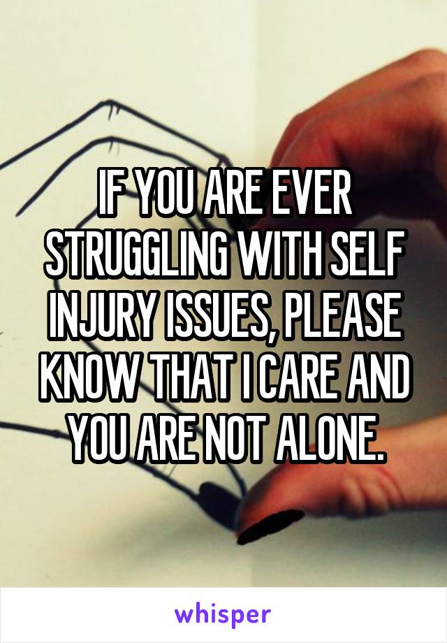 IF YOU ARE EVER STRUGGLING WITH SELF INJURY ISSUES, PLEASE KNOW THAT I CARE AND YOU ARE NOT ALONE.