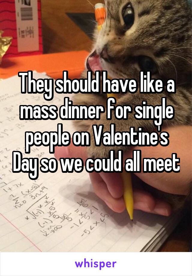 They should have like a mass dinner for single people on Valentine's Day so we could all meet 