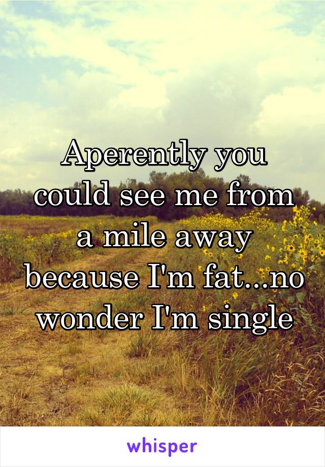 Aperently you could see me from a mile away because I'm fat...no wonder I'm single