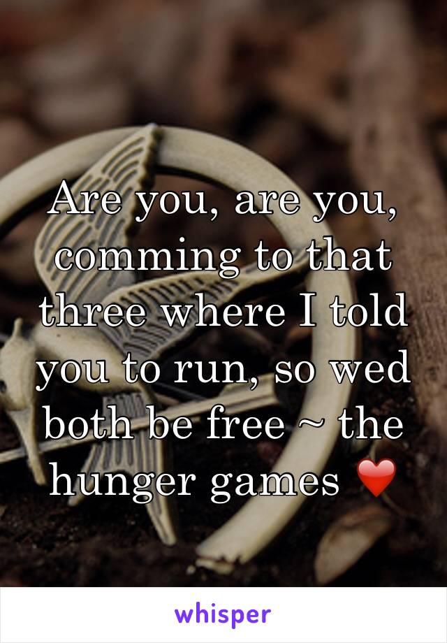 Are you, are you, comming to that three where I told you to run, so wed both be free ~ the hunger games ❤️
