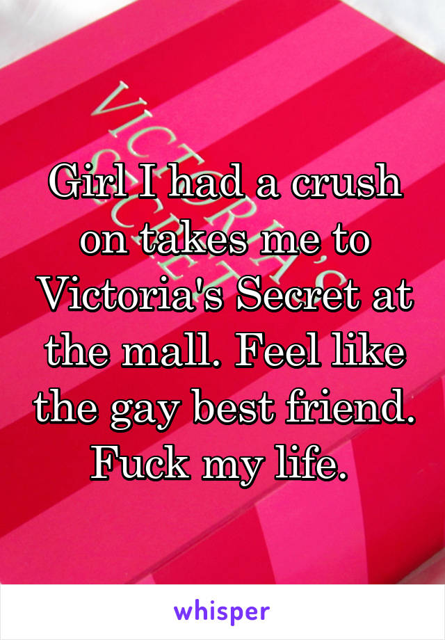 Girl I had a crush on takes me to Victoria's Secret at the mall. Feel like the gay best friend. Fuck my life. 