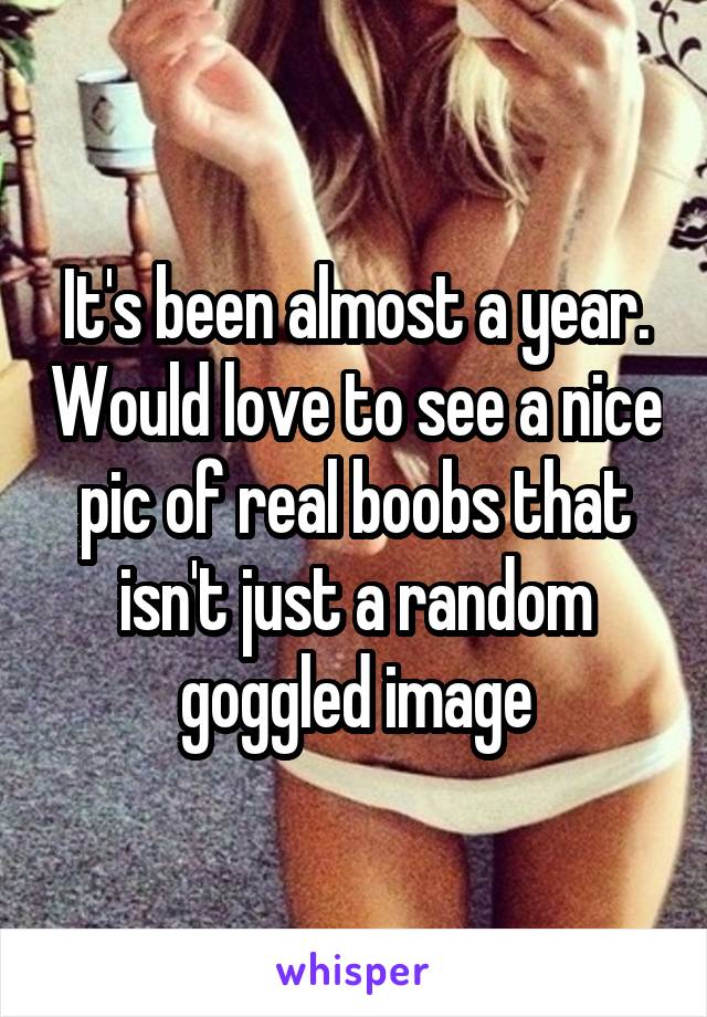 It's been almost a year. Would love to see a nice pic of real boobs that isn't just a random goggled image