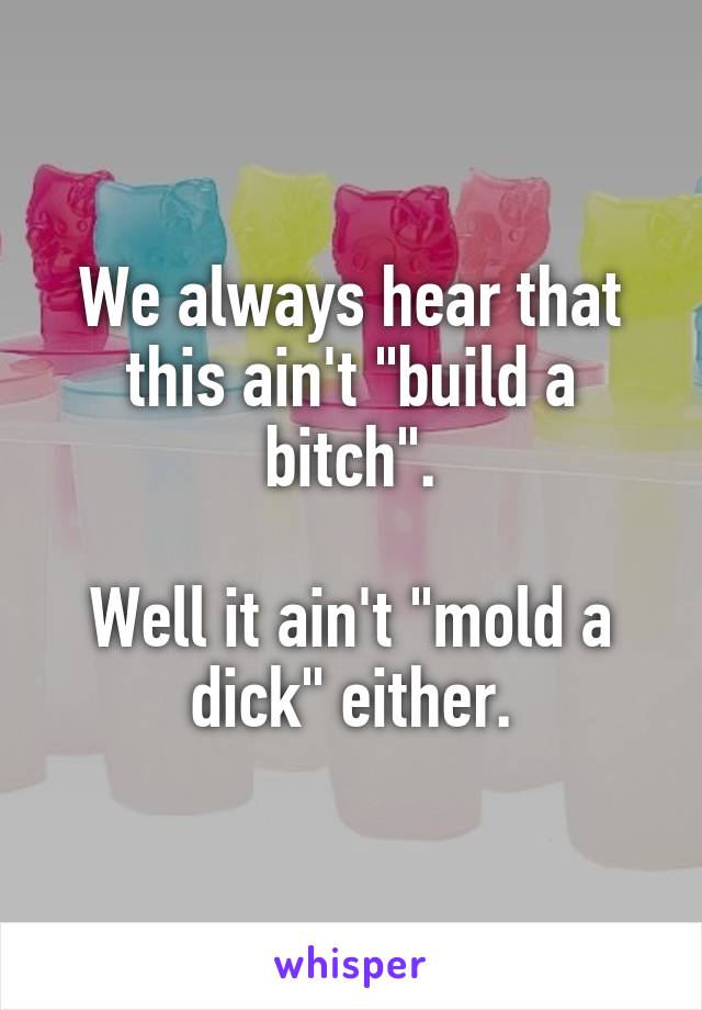 We always hear that this ain't "build a bitch".

Well it ain't "mold a dick" either.