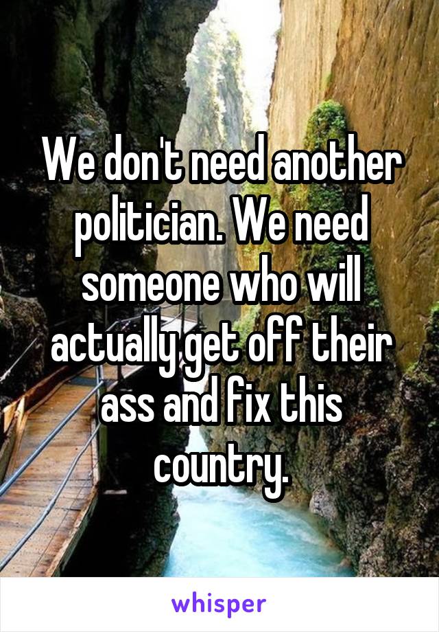 We don't need another politician. We need someone who will actually get off their ass and fix this country.